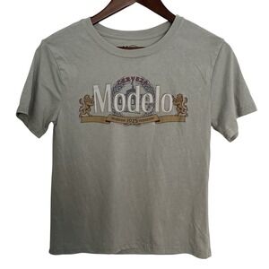 Modelo Beer Graphic TShirt Small Light Weathered Slate Gray Front Back Logo NWT